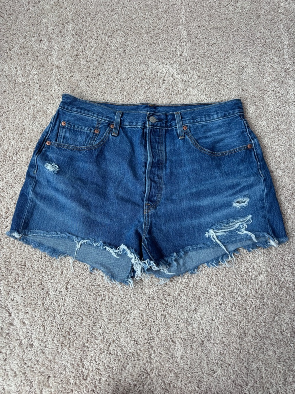 Levi's 501 Distressed Cutoff Denim Shorts - Size 33